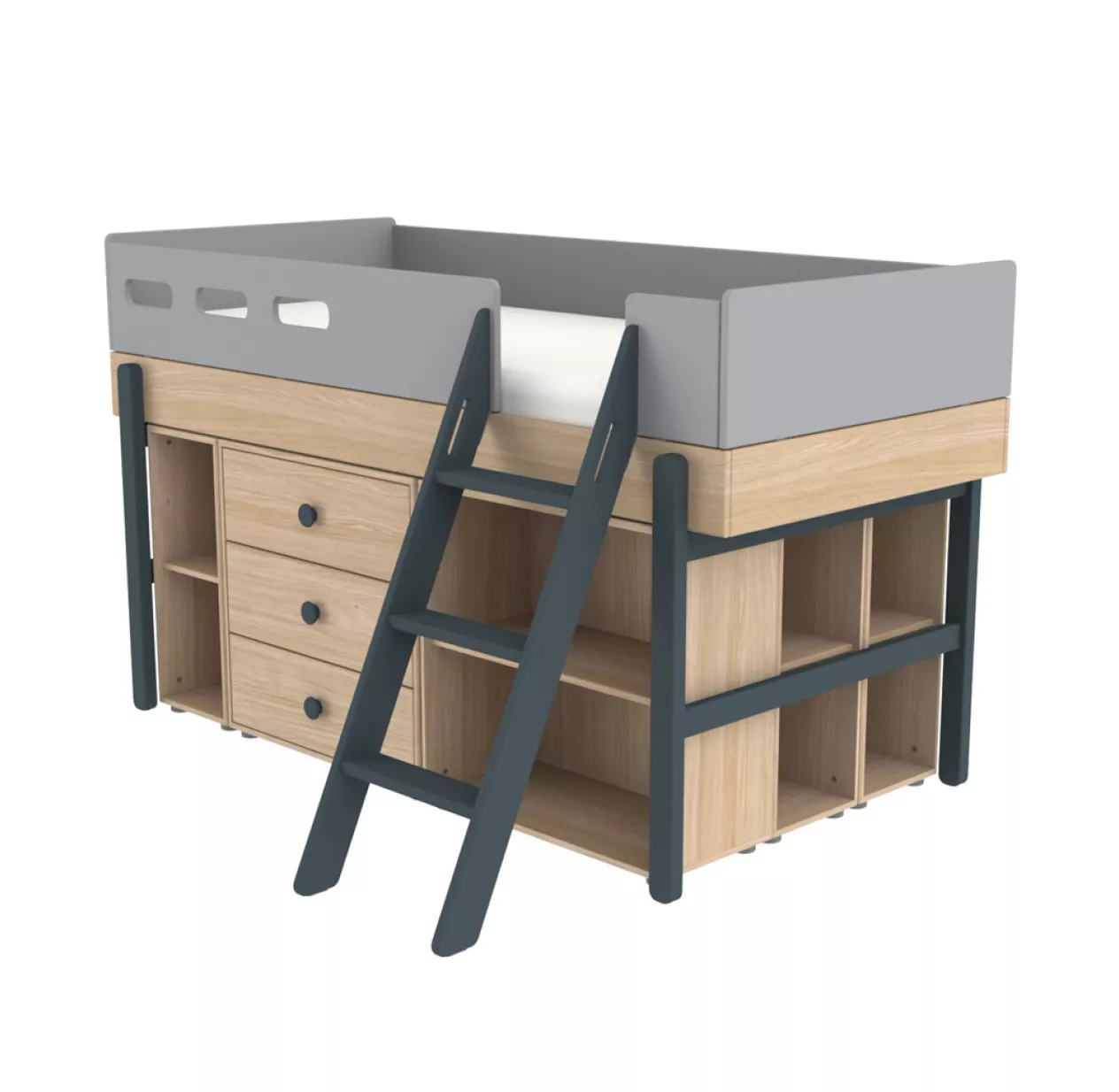 Lit Enfant Mi-hauteur échelle Inclinée Popsicle - Chêne/Blueberry 4 Lit Enfant Mi-hauteur échelle Inclinée Popsicle - Chêne/Blueberry – Image 2