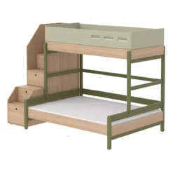 Lit Familial Superposé Escalier Popsicle - Chêne/Kiwi