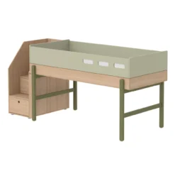 Lit Enfant Mi-hauteur Escalier Popsicle - Chêne/Kiwi