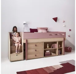 Lit Enfant Mi-hauteur Escalier Popsicle - Chêne/Cherry -Magasin De Meubles Pour Enfants 90 10765 33 lit mi hauteur escalier cherry popsicle flexa 2 1264x1234