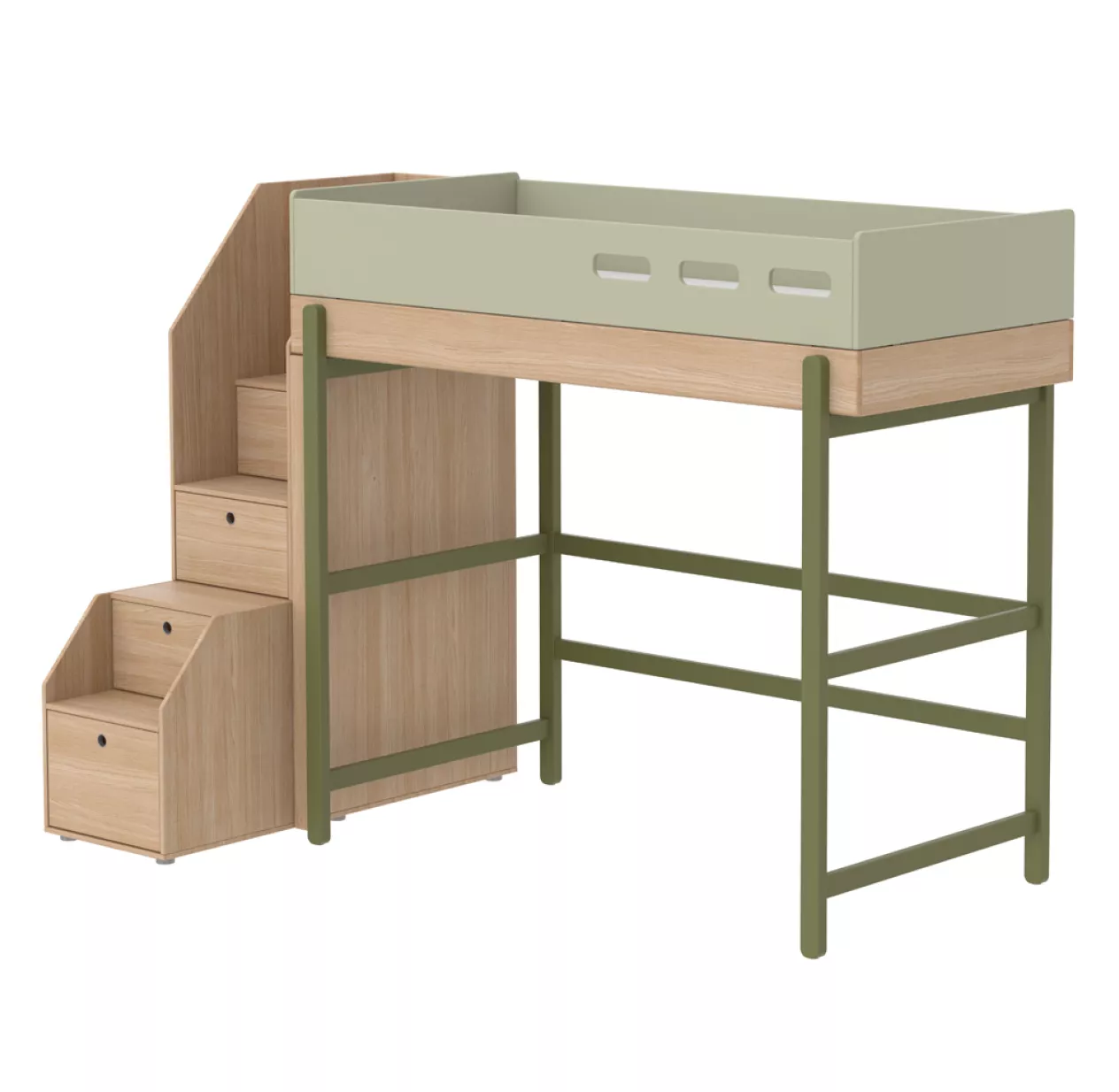Lit Mezzanine Escalier Popsicle - Chêne/Kiwi 3 Lit Mezzanine Escalier Popsicle - Chêne/Kiwi