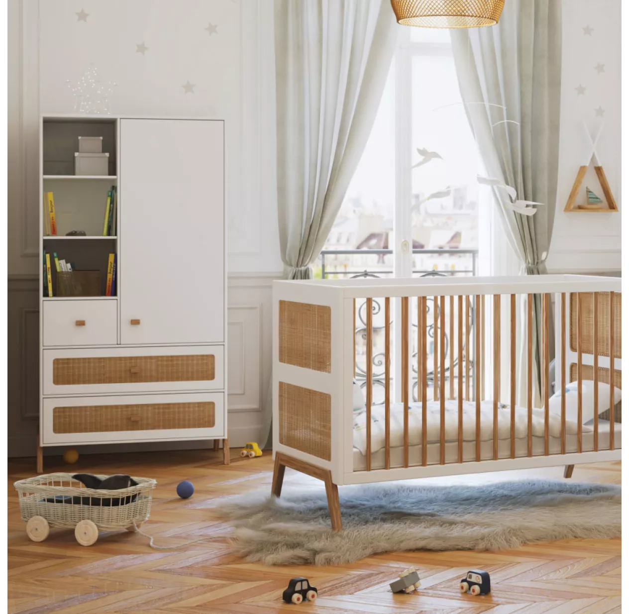 Armoire En Cèdre Et Rotin Marélia - Blanc 4 Armoire En Cèdre Et Rotin Marélia - Blanc – Image 2