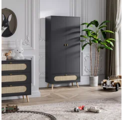 VOX Armoire 2 Portes Canne - Noir -Magasin De Meubles Pour Enfants armoire canne vox noir 4 1264x1234