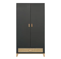 Armoire En Bois Et Cannage Rotin Nami - Noir