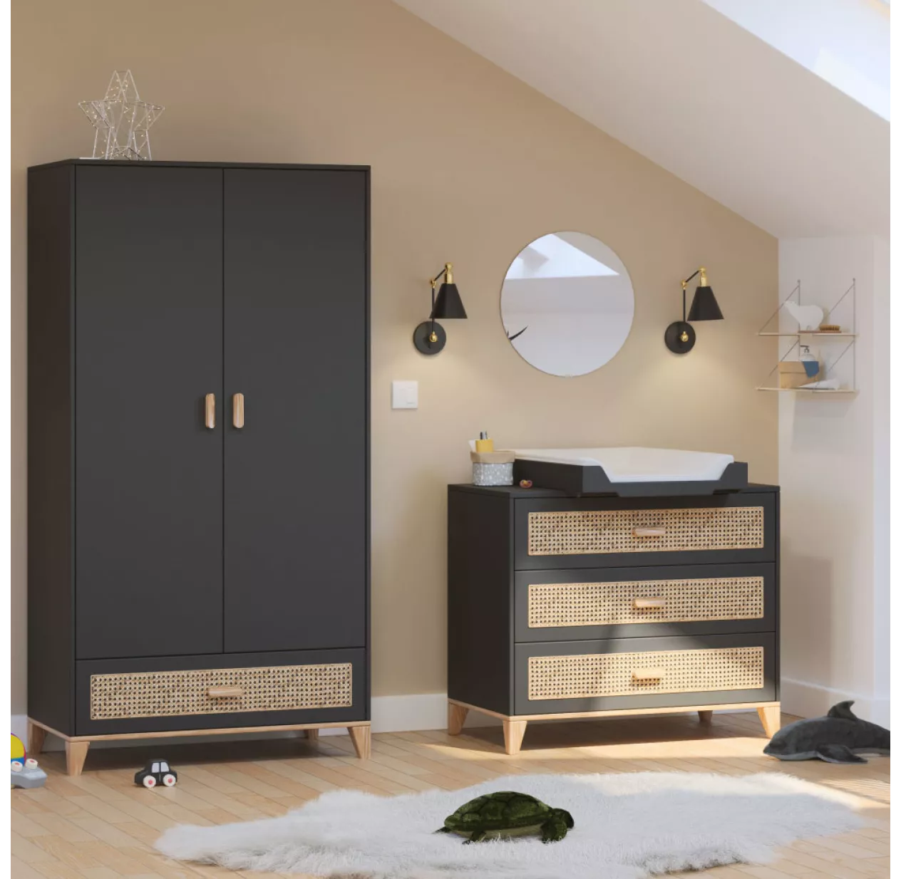 Armoire En Bois Et Cannage Rotin Nami - Noir 4 Armoire En Bois Et Cannage Rotin Nami - Noir – Image 2