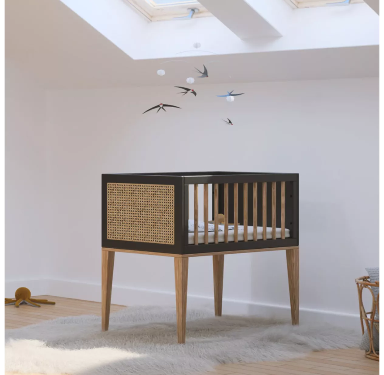 Berceau Bois Et Cannage Rotin Nami - Noir 4 Berceau Bois Et Cannage Rotin Nami - Noir – Image 2