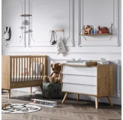 VOX Commode 3 Tiroirs à Langer Vintage - Chêne/Blanc -Magasin De Meubles Pour Enfants commode a langer vintage blanc chene vox 3 1264x1234