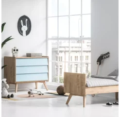 VOX Commode 3 Tiroirs à Langer Vintage - Chêne/Bleu -Magasin De Meubles Pour Enfants commode a langer vintage bleu chene vox 4 1264x1234