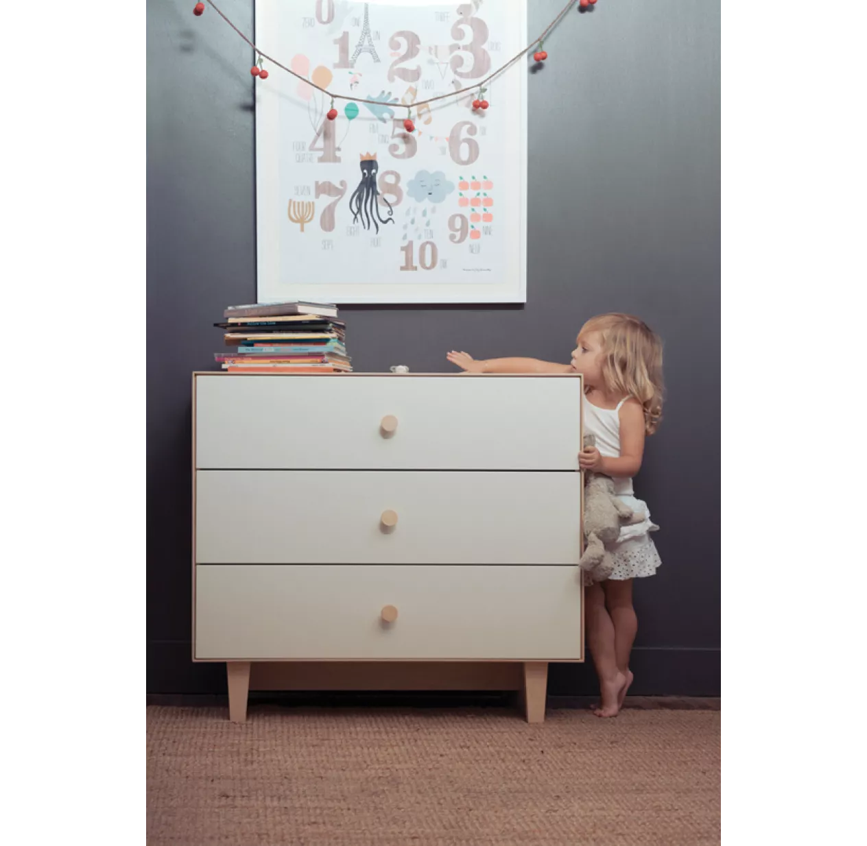 Commode Merlin Rhea 3 Tiroirs - Blanc/Bouleau 4 Commode Merlin Rhea 3 Tiroirs - Blanc/Bouleau – Image 2