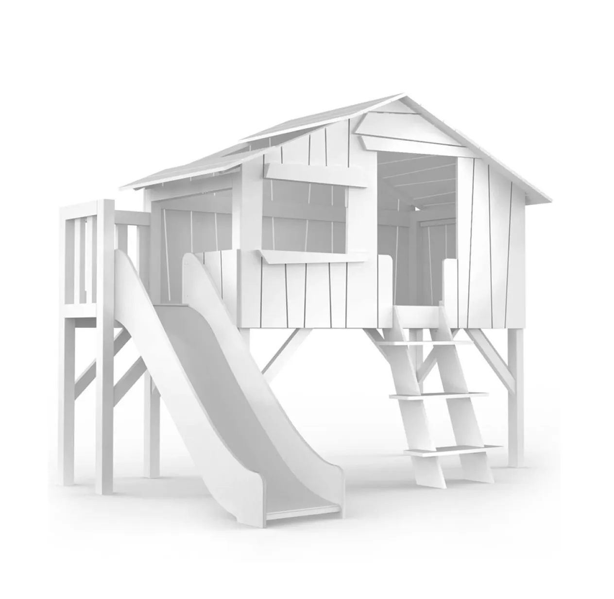Lit Cabane Et Toboggan Plateforme - Blanc 3 Lit Cabane Et Toboggan Plateforme - Blanc