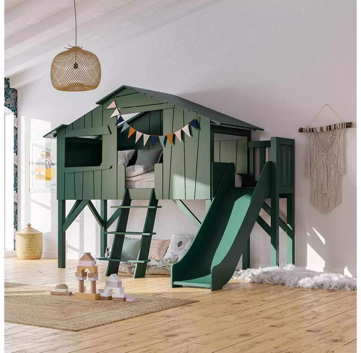 Lit Cabane Et Toboggan Plateforme - Blanc 4 Lit Cabane Et Toboggan Plateforme - Blanc – Image 2