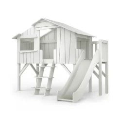 Lit Cabane Et Toboggan Plateforme - Gris Perle
