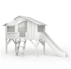 Lit Cabane Avec Toboggan - Gris Perle