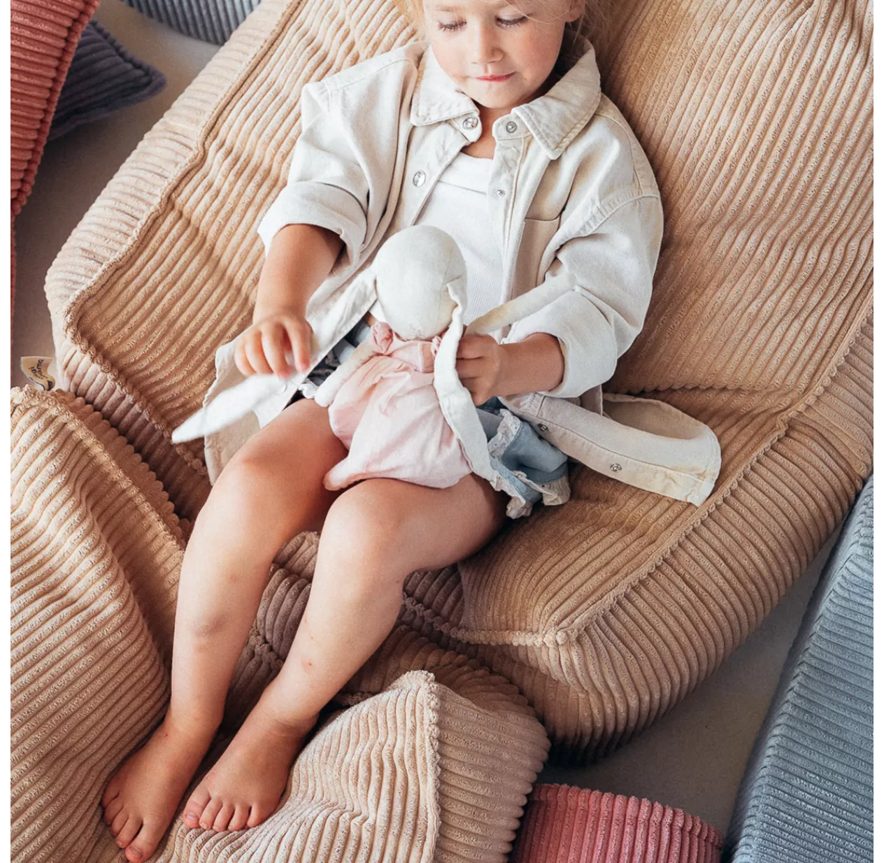 Pouf Carré Ottoman En Velours Côtelé - Beige 4 Pouf Carré Ottoman En Velours Côtelé - Beige – Image 2