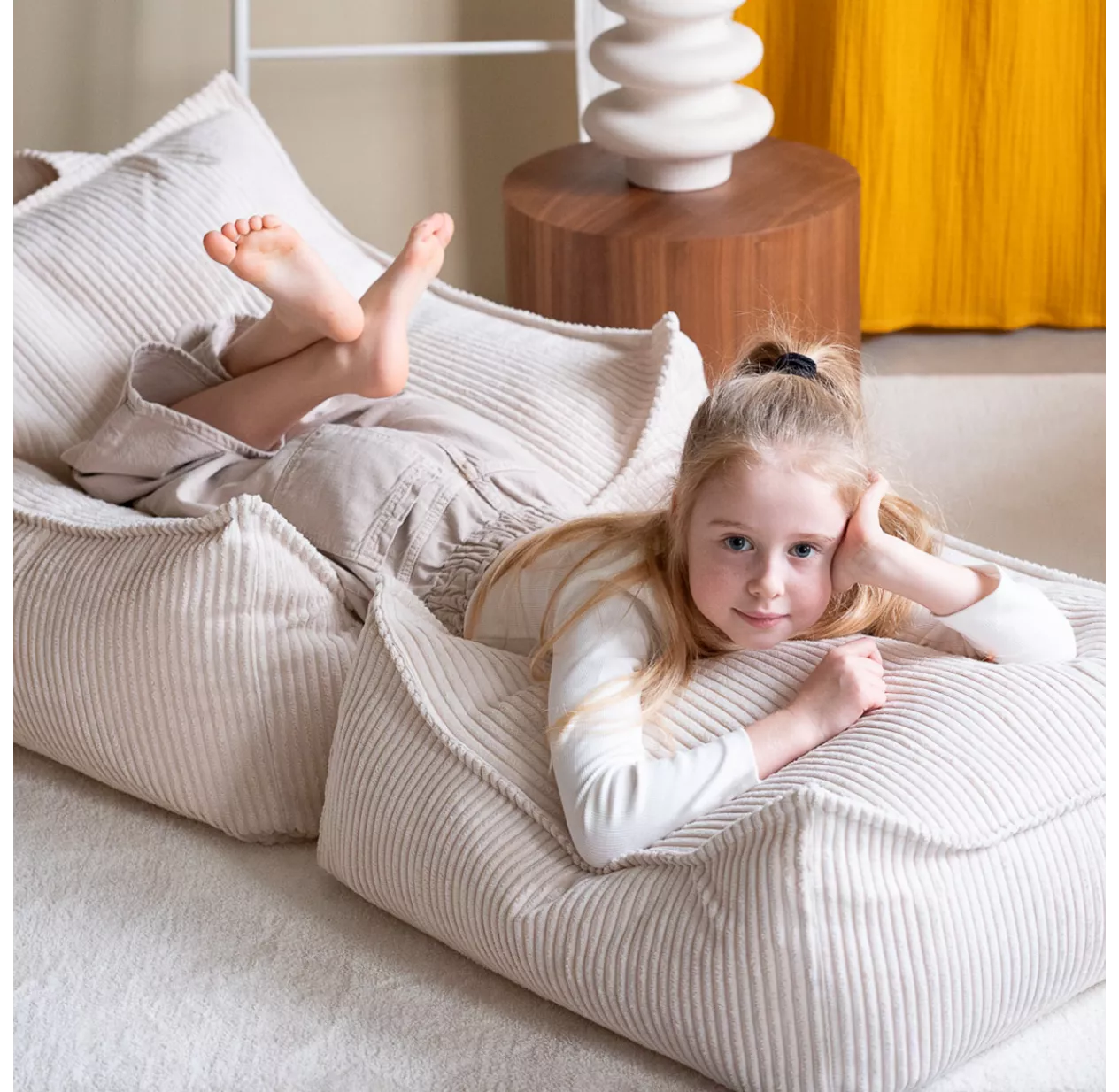 Pouf Carré Ottoman En Velours Côtelé - Beige 5 Pouf Carré Ottoman En Velours Côtelé - Beige – Image 3