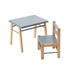Table Gabriel Et Chaise Enfant Louise - Bleu Gris